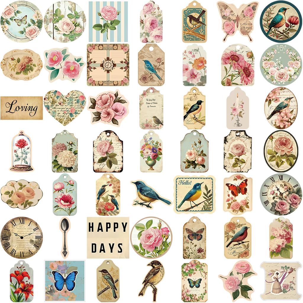 50pcs Vintage Animal Flower PVC Sticker Aesthetic Children's Stationery DIY Decoration Scrapbooking School Supplies