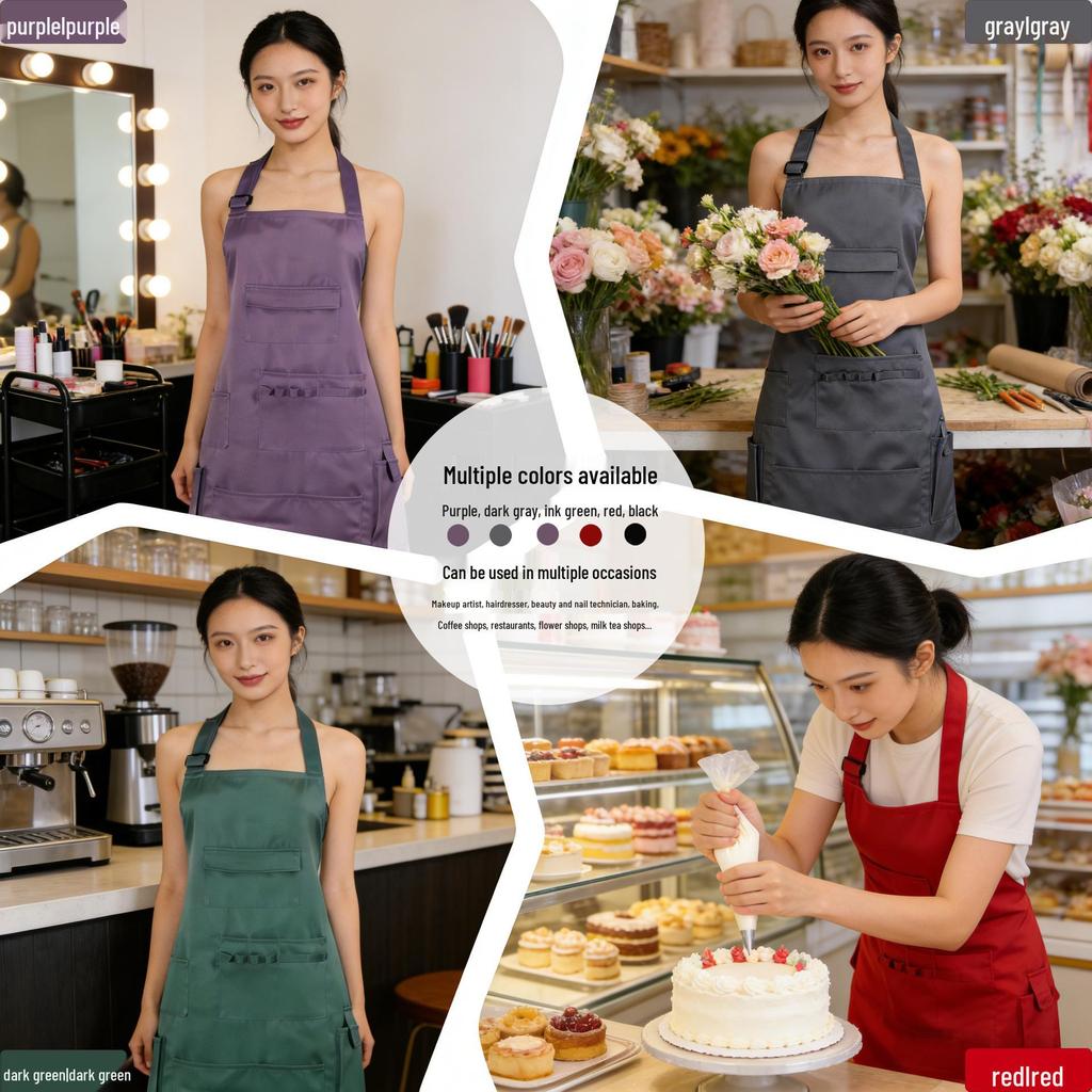 Korean Style Multi-Pocket Halter Apron for Hairdressing & Makeup Artists