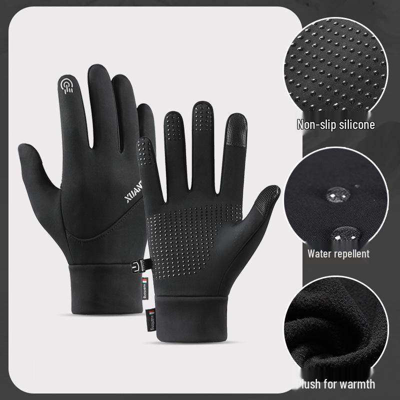 Men's Winter Touchscreen Cycling Gloves: Warm, Windproof, Waterproof, Velvet-Lined for Outdoor Electric Car Use.