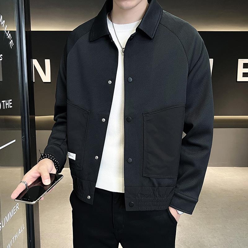 Men's Korean-Style Contrast Stitching Twill Jacket - Trendy 2023 Spring/Autumn Green Fashion.