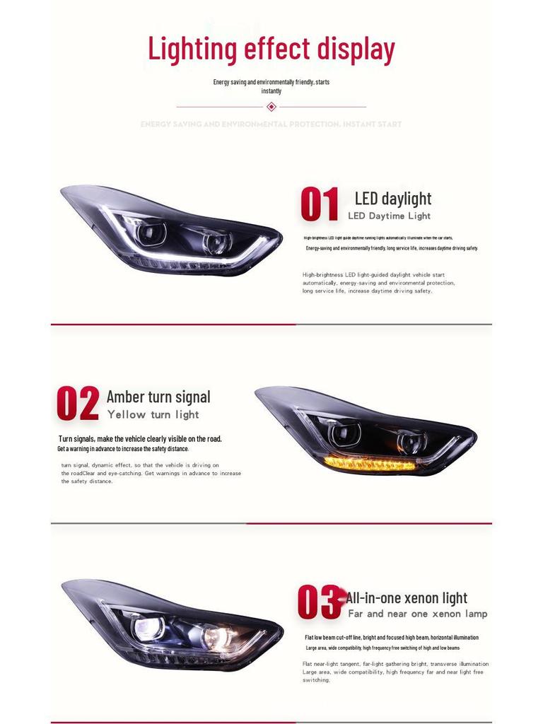 LED Daytime Running Light & Turn Signal Headlight Assembly for 12-17 Hyundai Elantra