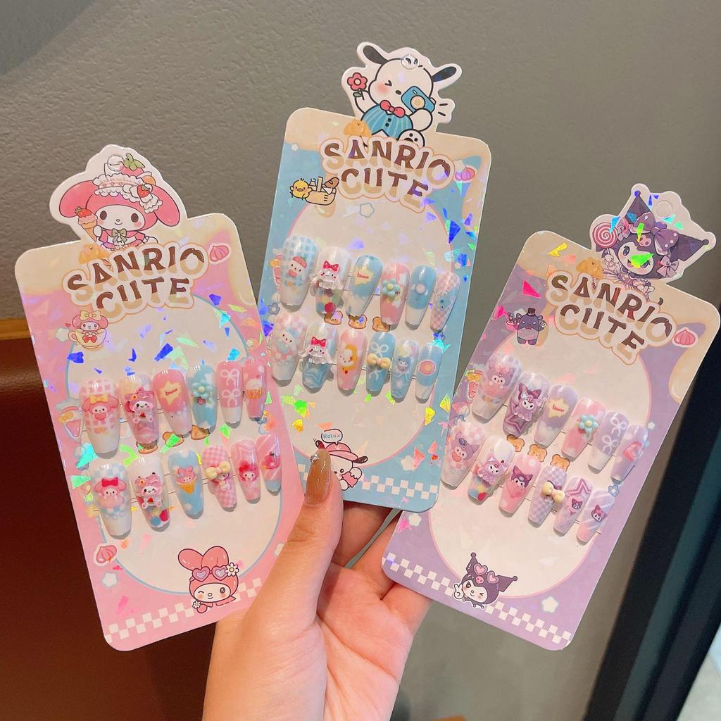 Kuromi samolepky na nehty pro děti - Dlouhé, odnímatelné kreslené tipy na nehty pro malé holčičky