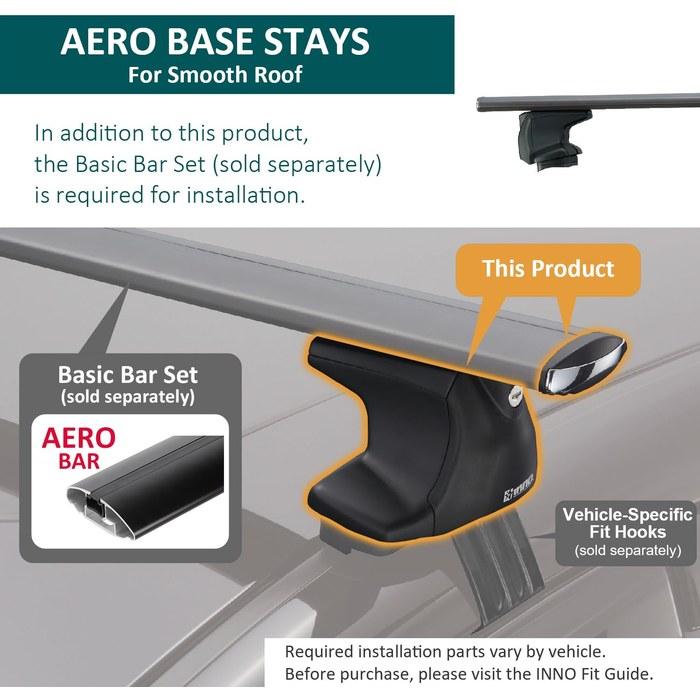 INNO XS250 Aero Low Profile Base Stay Smooth Roof Through (Set of 4) Black 2 7/8 inch (73mm)