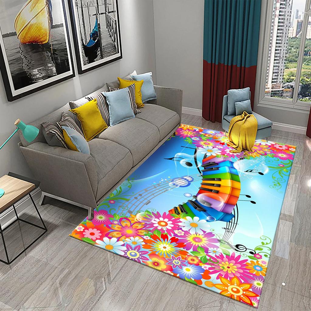 3D Music Note Guitar Instrument Carpet for Living Room Bedroom Large Carpet Bathroom Door Entrance Non-Slip Area Rugs Home Decor