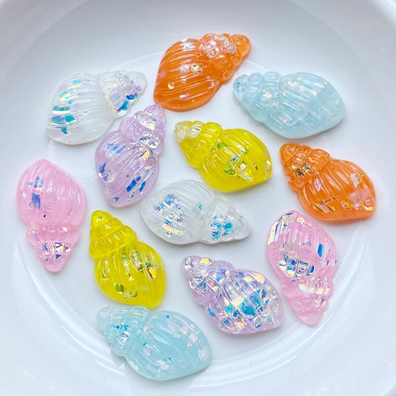 20Pcs Mix color Lovely Shell Conch Shape Resin Rhinestone Flat Back DIY Hair Bows Clips Embellishment Accessories Crafts Resin