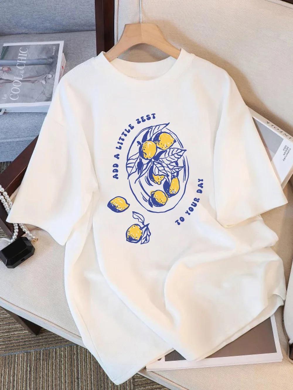 

ZX Tee Summer Add A Little Zest To You Day Lemons Prints Tops Comfortable Soft O-Neck T Shirt Casual Clothes Women Clothing 4XL