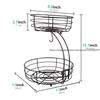 2-Tier Fruit Basket Metal  Bowl, Bread Baskets  Holder Large  Stand Organizer with Banana Hanger Black  Dish Rack Shelves