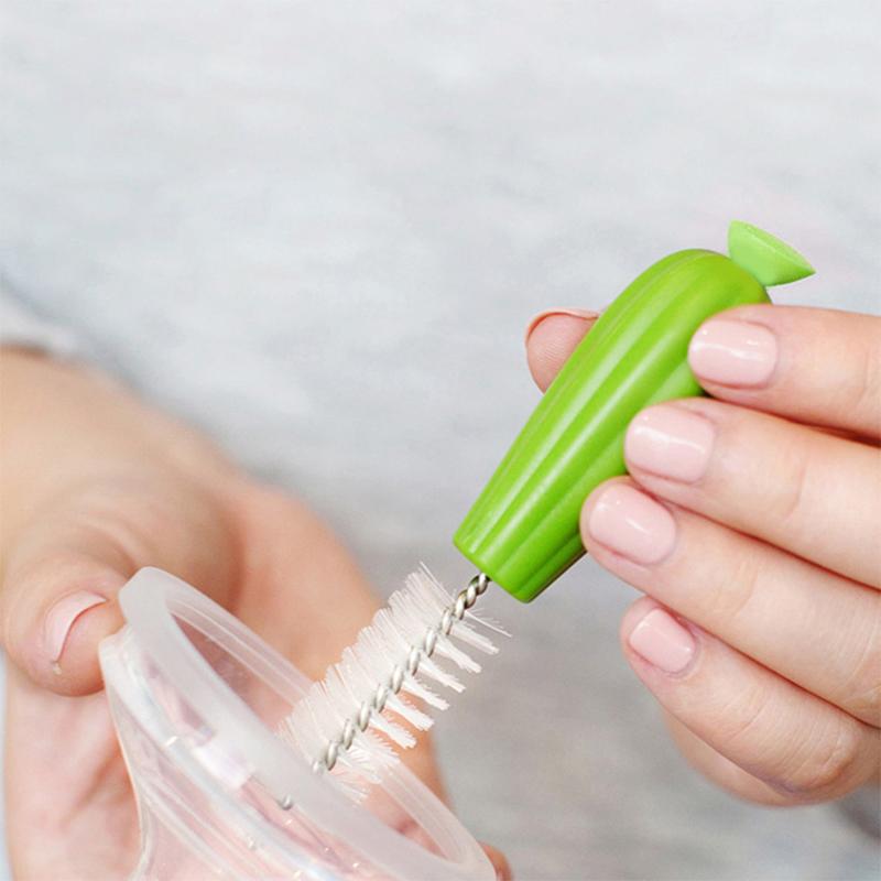 4Pcs Bottle Brush Cleaning Set Cartoon Cactus Baby Bottle Brush Kit Long Handled Water Bottle Cleaner Home Glasses Cups Straws