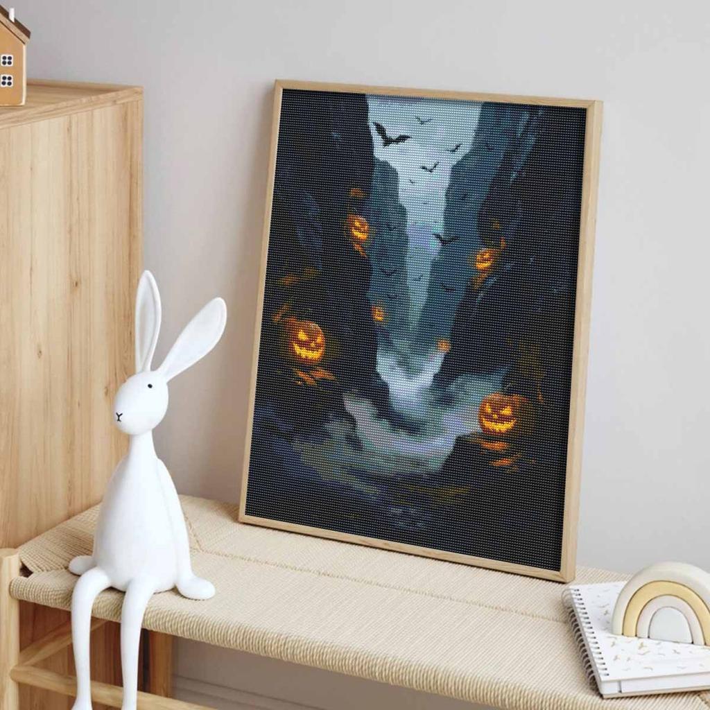 Halloween diamond painting kit glowing pumpkin forest night scene handmade diy painting home decoration painting