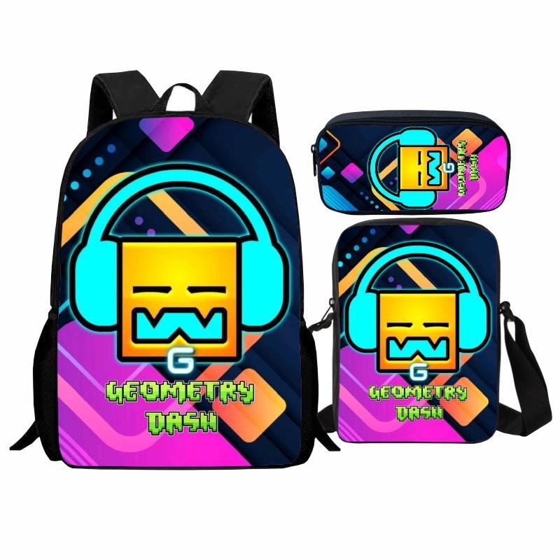 Geometry Dash Student Backpack 3-Piece Set, Geometry Dash Backpack, Shoulder Bag, Pen Bag