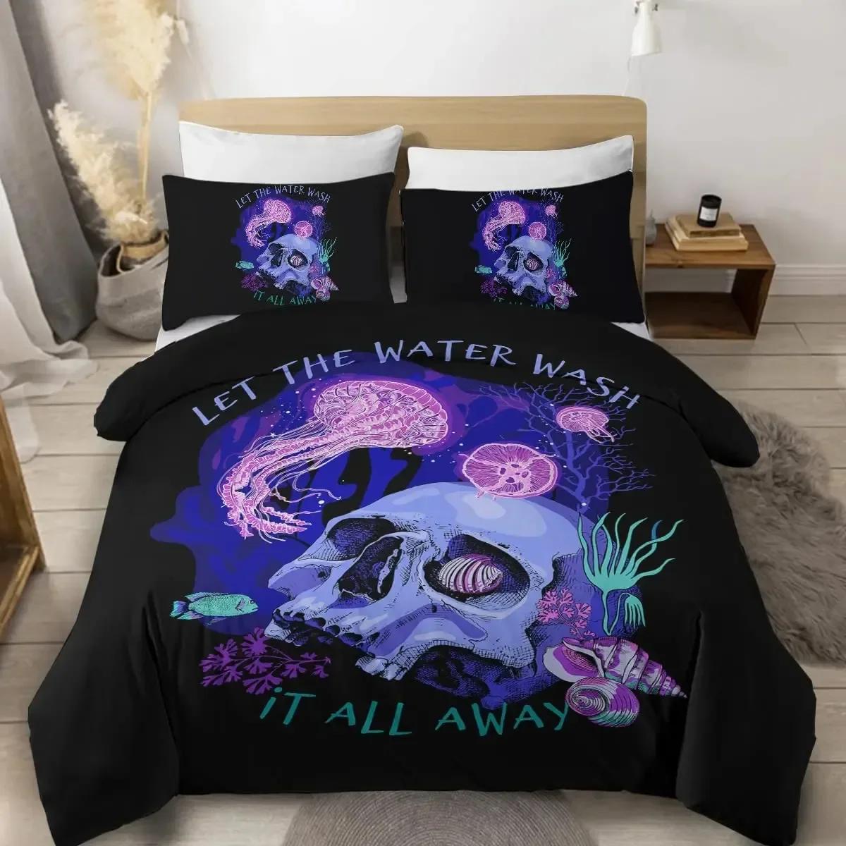 Floral Sugar Skull Bones Skeleton Roses Comfortable Duvet Cover Pillowcase Bedding Set Children Bedroom Decoration Home Textile 70x133cm