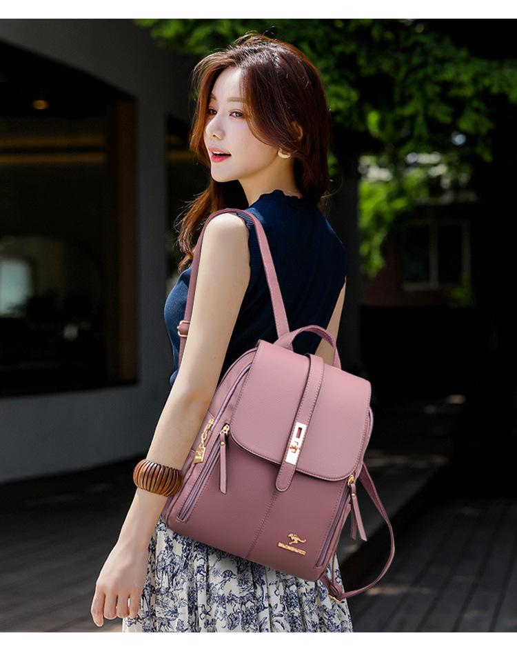 2025 Women's Versatile Korean Style Soft Leather Backpack - Large Capacity, Simple Design