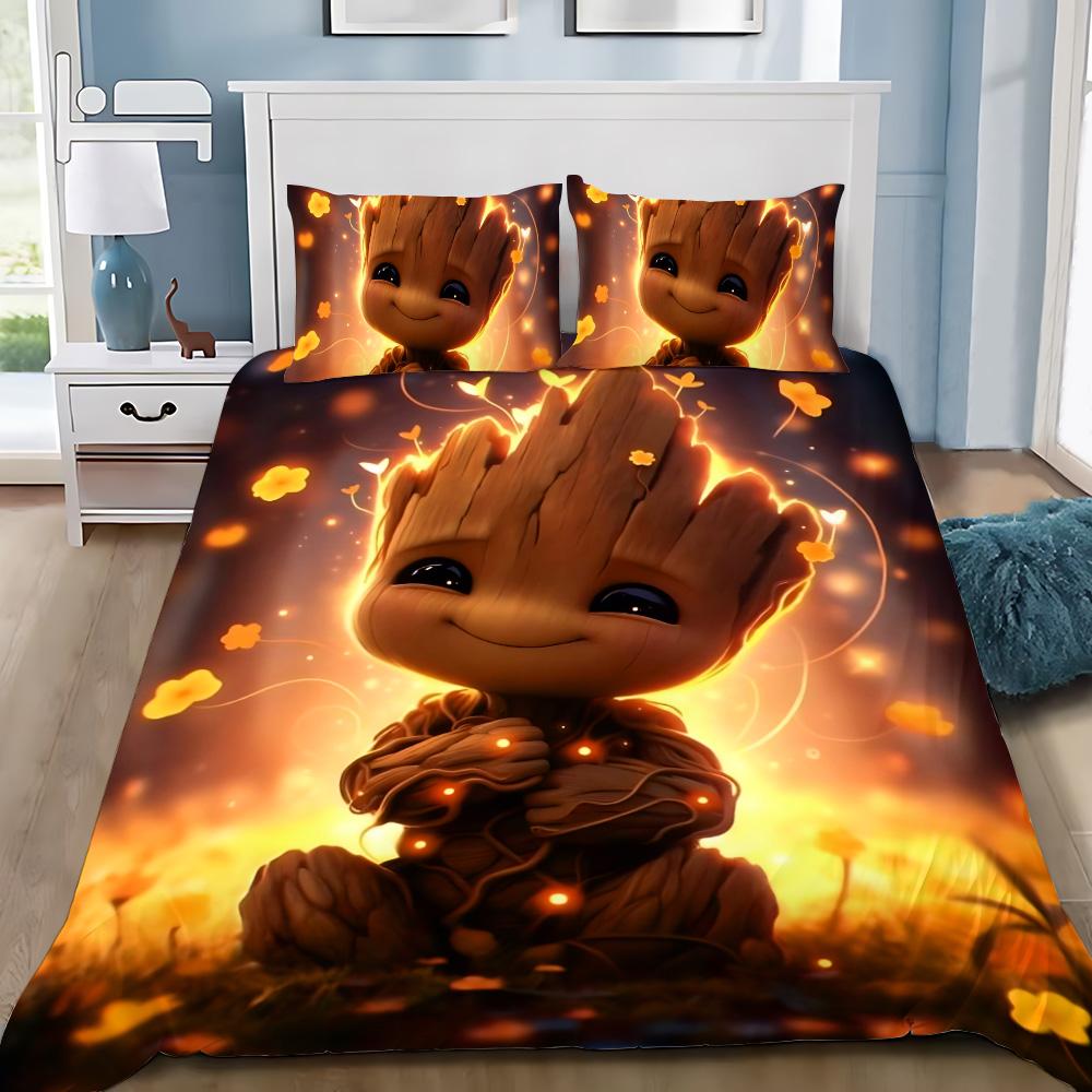 Cute Groot Duvet Cover Pillowcase 2/3pcs Bedding Set Adult Boy Girl Bedroom Decoration Children Gift Single Double Large Size