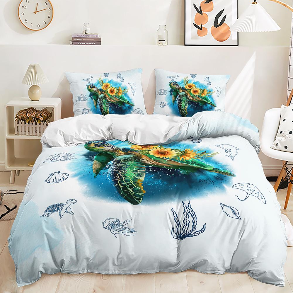 Bed Three-Piece Marine Animal Kit Sea Turtle Shark Quilt Cover Two-Piece Bedroom