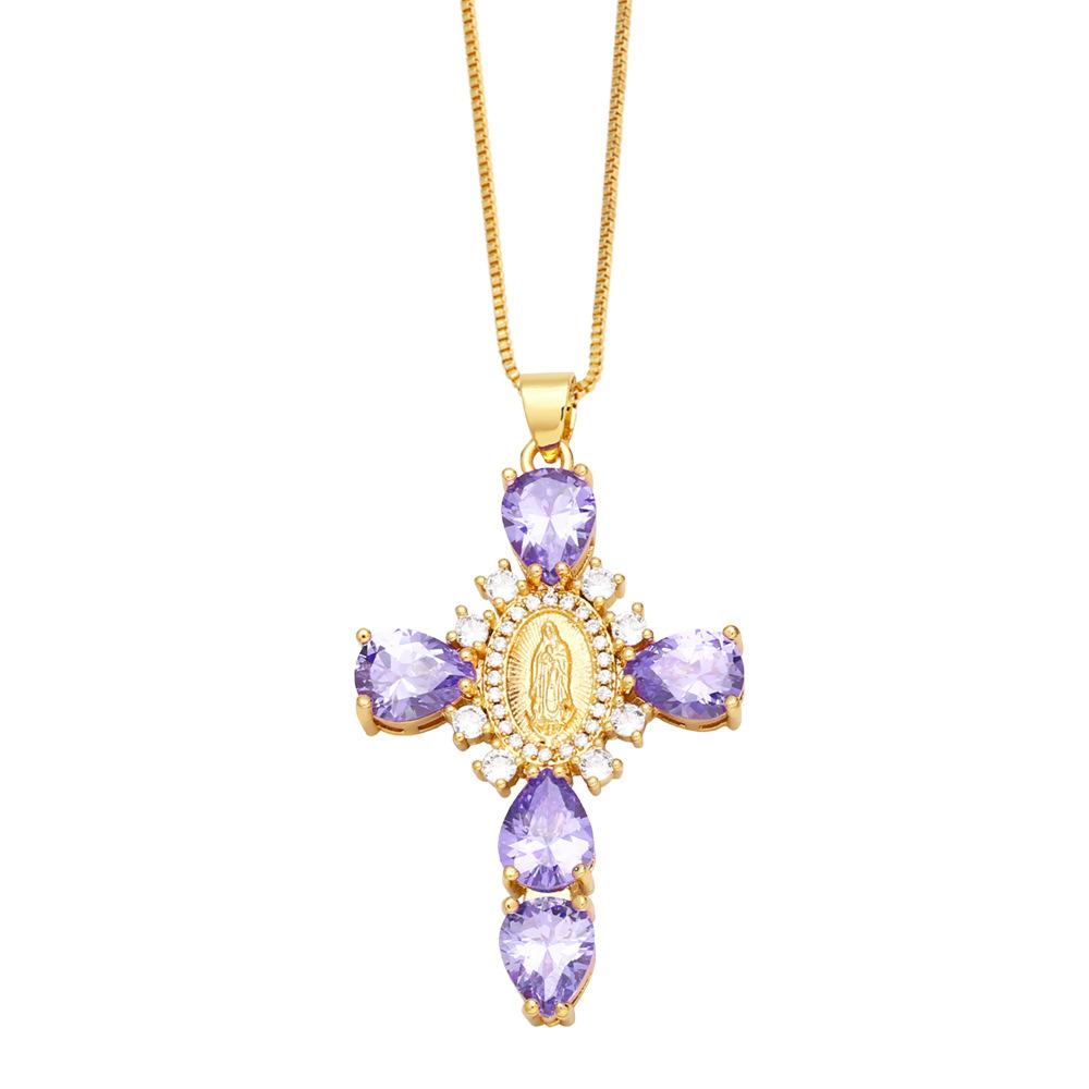 Women Fashion Zirconia Cross Necklace for Women Assumption of Mary Necklace Jewelry