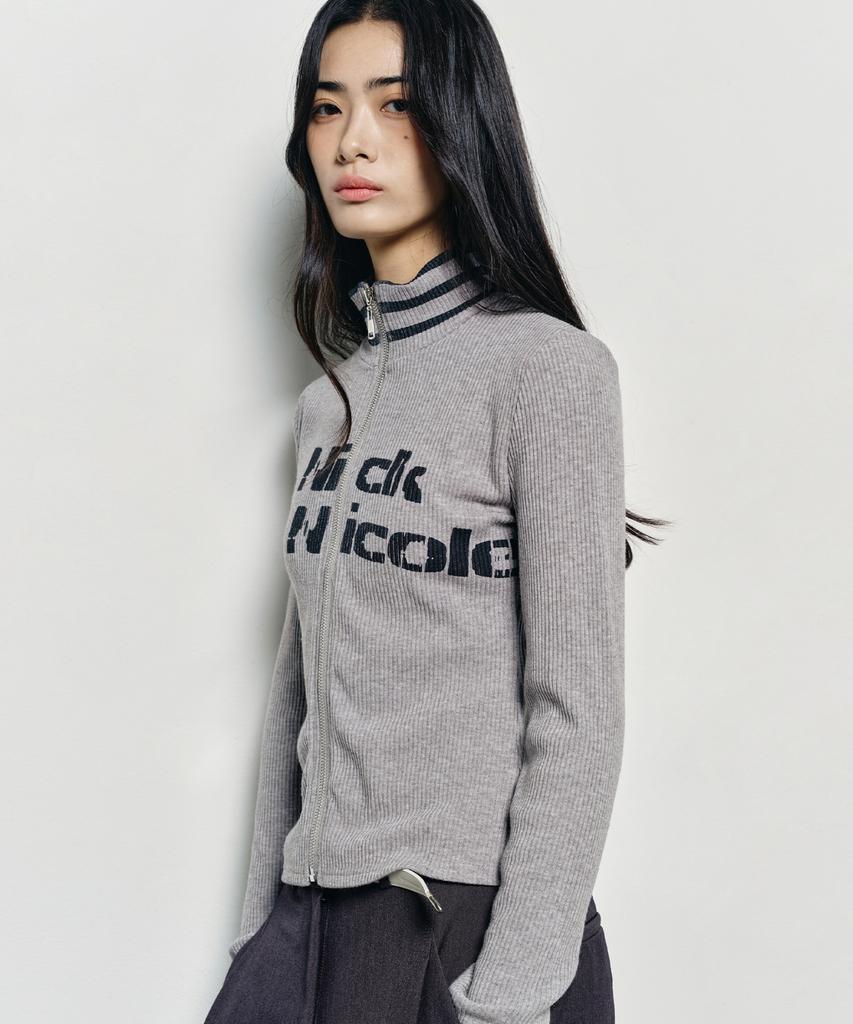 Nigaennikol Nicole Slim Ribbed Knit Zip Up_Gray