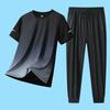 2026 Summer Men's Ice Silk Casual Sports Set: Round Neck Short Sleeve & Long Pants