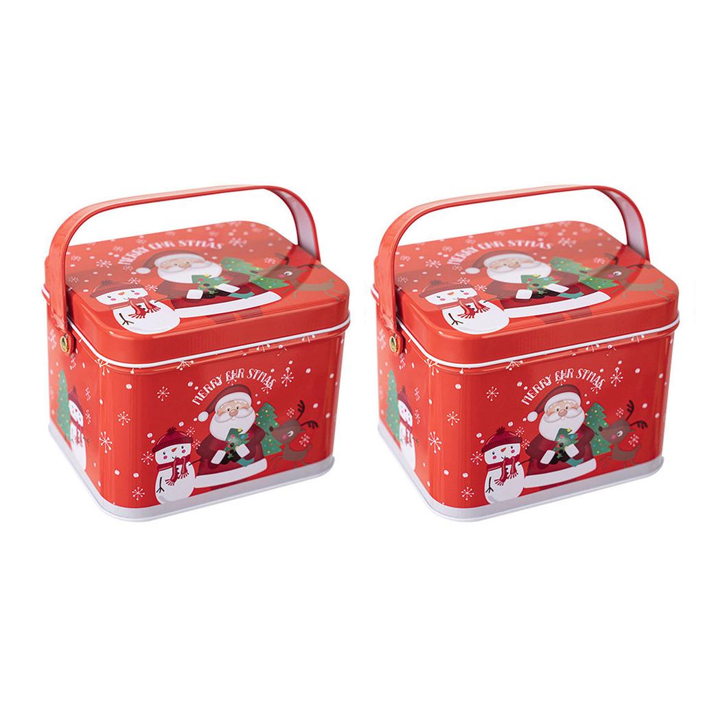 2pcs Christmas Candy Boxes with Handle Handheld Sweets Tins Portable Tinplate Candies Holders Sugar Storage Container