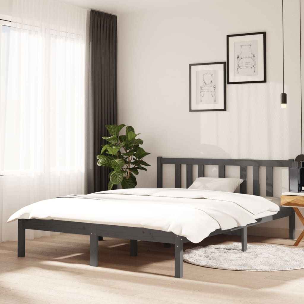 Solid Wood Bed Gray 135 x 190 cm