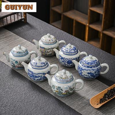 250ml Blue and White Porcelain Handmade Teapot Household Thousands of Miles Teapot Jingdezhen Pot Tea Making Kettle Teaset Gifts