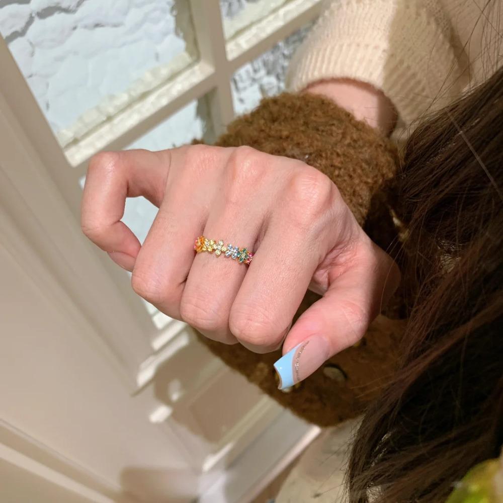 Retro Four Leaf Clover Ring Colorful Gemstone Baroque Style Stackable Band French Luxury Jewelry