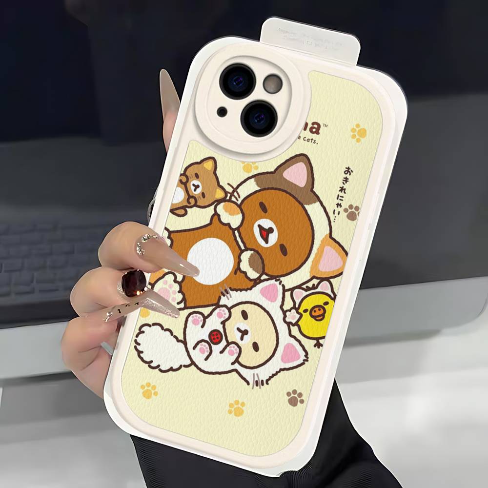 

Popular Cute R-rilakkuma Bear For IPhone 16 15 14 13 12 11 Pro Max Plus Shockproof Leather Soft Phone Cover iphone 13