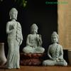 1Pcs Mini Buddhism Figurine Home Zen Statue Green Sandstone Desk Decor Thailand Ornament Buddha Garden Statue Fish Tank Decor