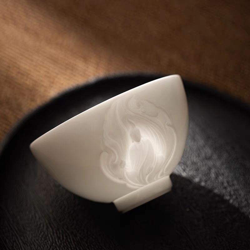 Ice Jade Porcelain Master Cup High-end Tea Tasting Cup Kung Fu Tea Set Single Cup Men's Personal Tea Bowl Embossed Tea Cup