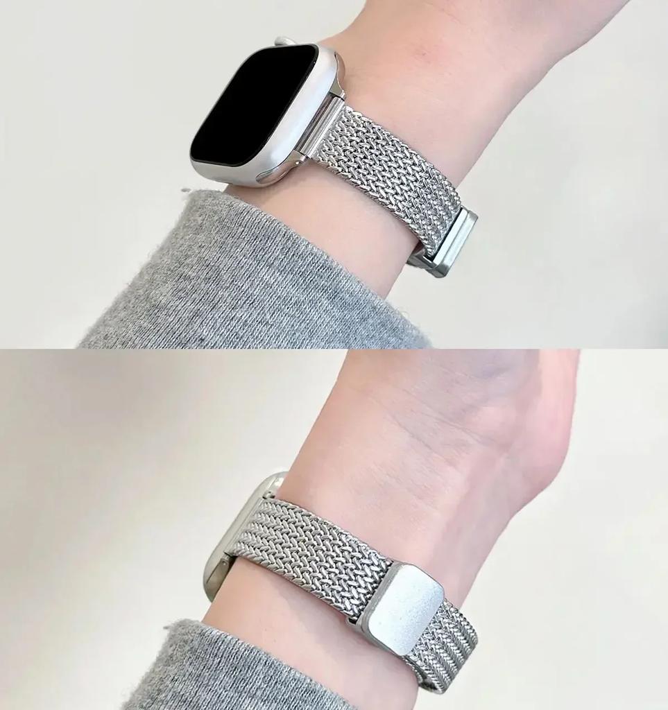 Magnetic Folding Loop Band For Apple Watch 9 8 7 41mm 45mm Slim Women Stainless Steel Strap For Iwatch SE 6 5 4 40/44mm 38/42mm