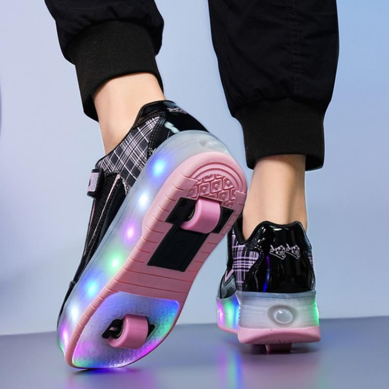 Kids Glitter Roller Skates Two Roller Skating Sneakers Breathable Sports Shoes Good Gifts for Boys and Girls.