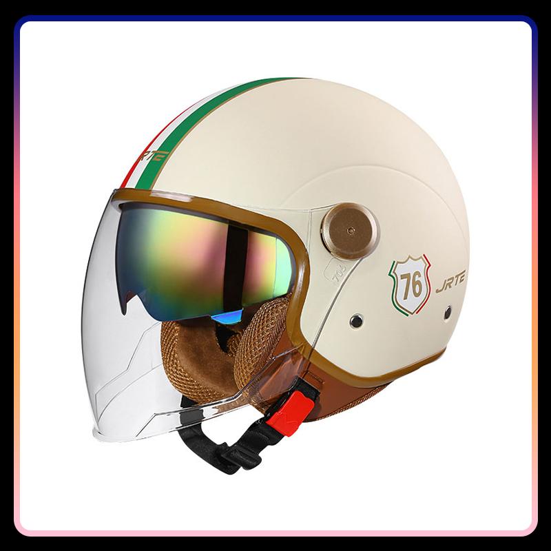 Men's Open Face Motorcycle Helmets Daul Lens Women Vintage Retro 3/4 Open Half Helmet Moto Equipment Double Visor Jet Helm DOT