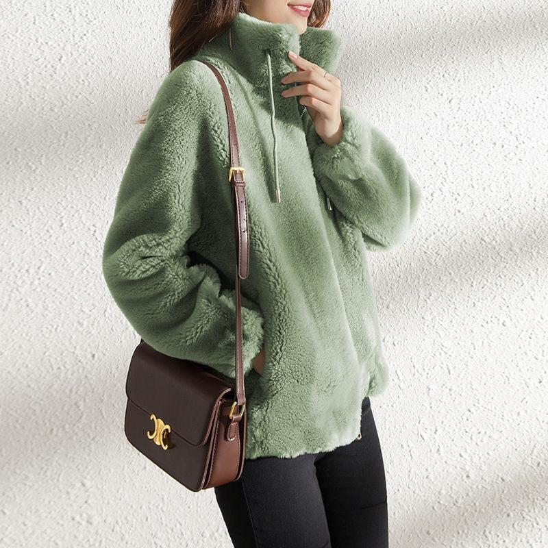 Women S Plus Size Fleece Jacket Open Front Stand Collar Warm Autumn Winter