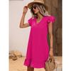 Women's V Neck Ruffle Sleeve Loose Fit Solid Color Casual A Line Summer Dress
