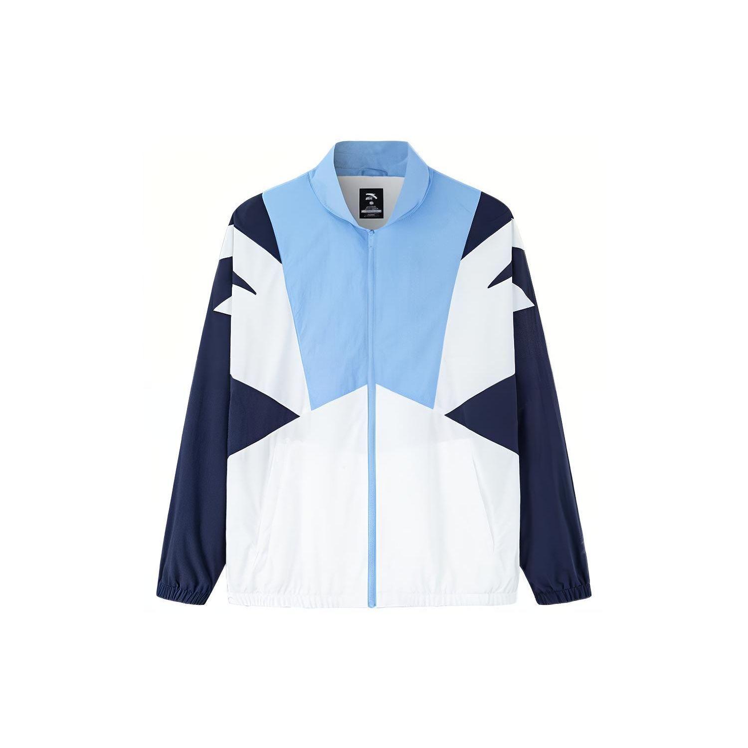 Anta Retro Series Color Block Stand Collar Woven Sports Jacket Light Blue White Navy Unisex 152238601-1 XXL