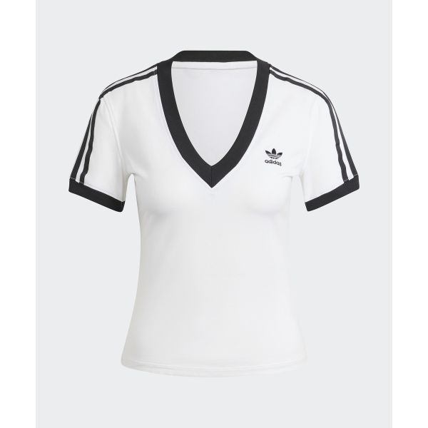 adidas Originals 3-Stripes V-Neck Slim Short Sleeve T-Shirt Women Tops White IR8114