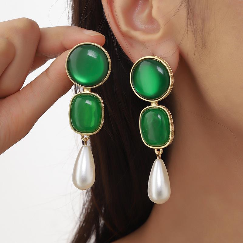 Vintage European Multi-Color Enamel Pearl Pendant Earrings