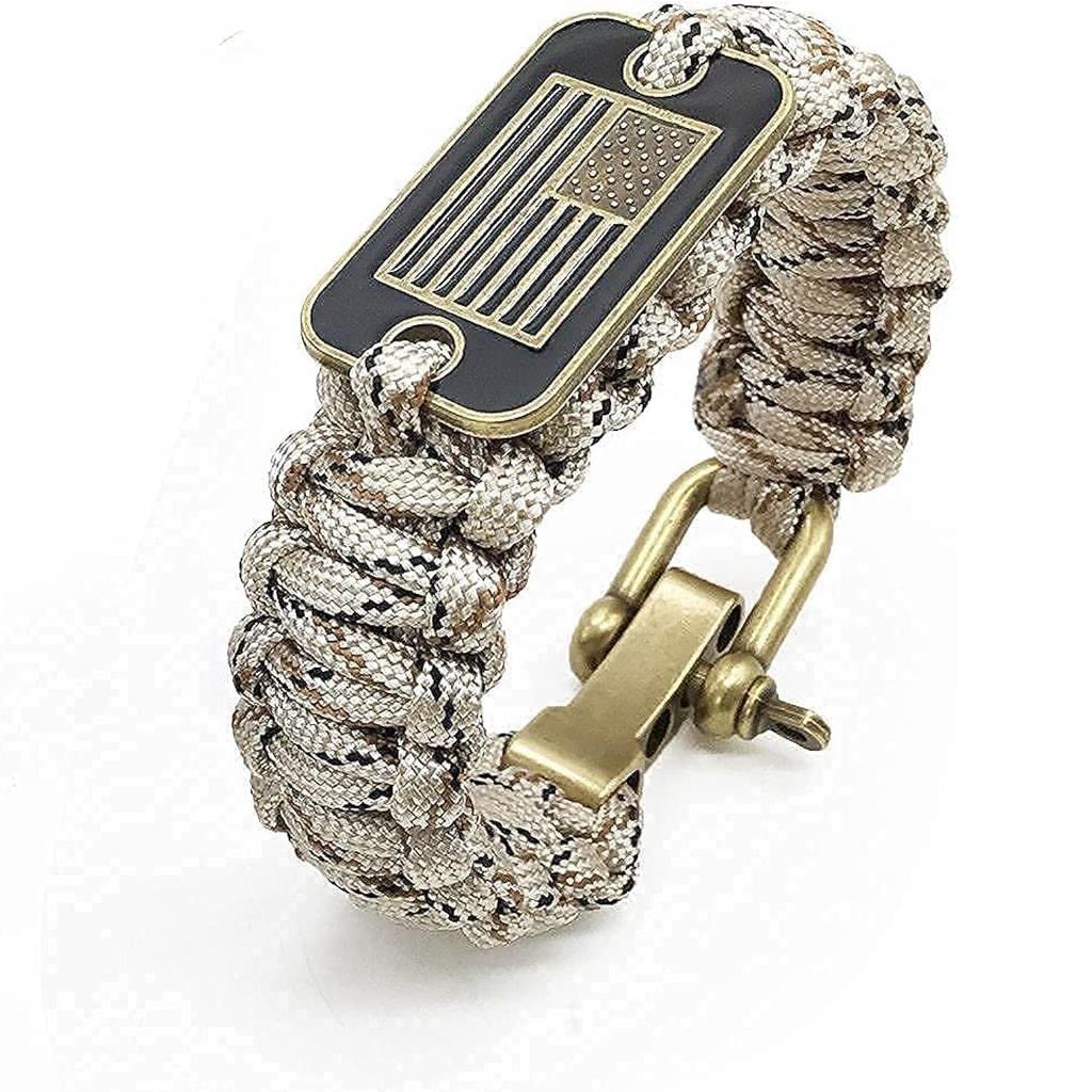Bransoletka z paracordu regulowana z brązową flagą USA na zewnątrz taktyczna survivalowa opaska na nadgarstek moda dla kobiet mężczyzn weteranów wojskowych