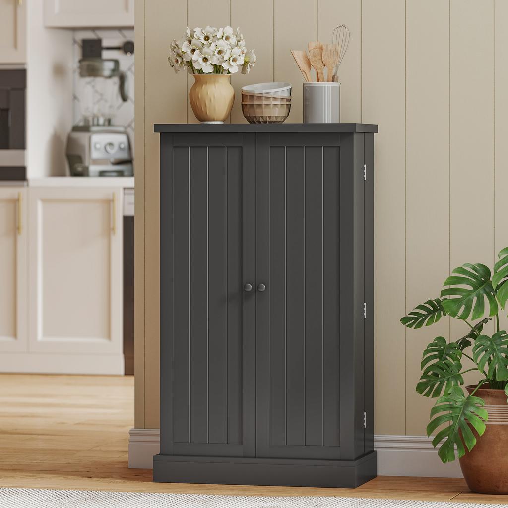 Kitchen Buffet Cabinet, 2 Doors, 12 Racks, 5 Compartments, Adjustable Shelves, Black