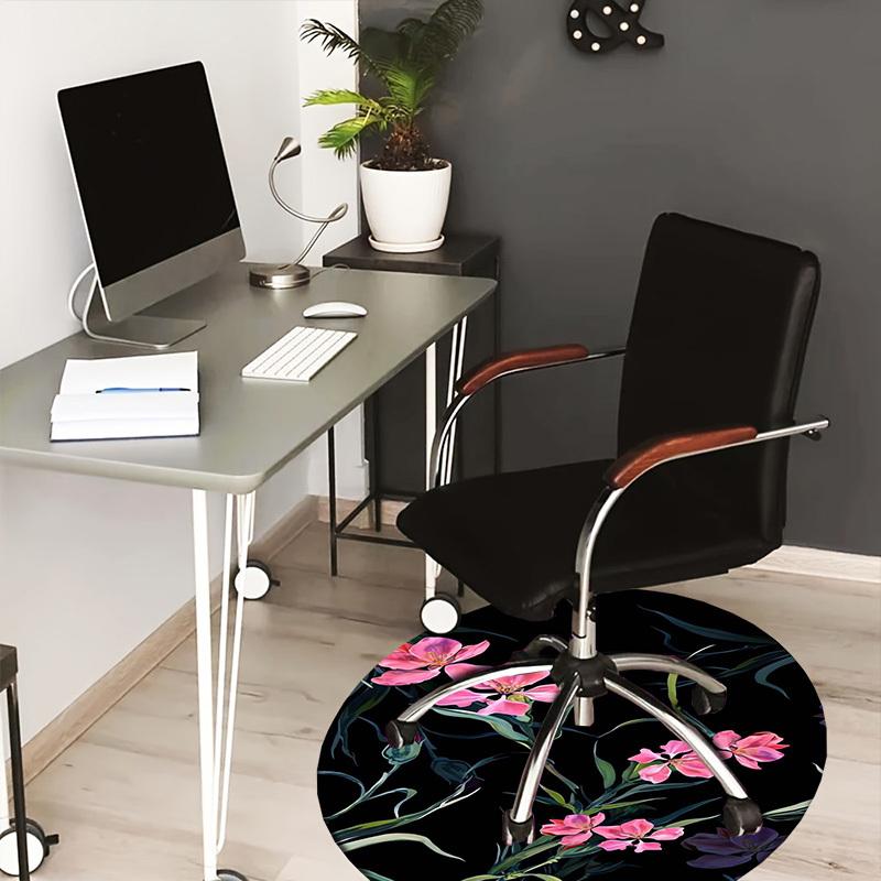 

1pc Office Carpet Chair Mats Pink Flowers on Black Background Perfect for Decorating Office Chairss, Or Bedrooms.YDT495 80cm by 80cm