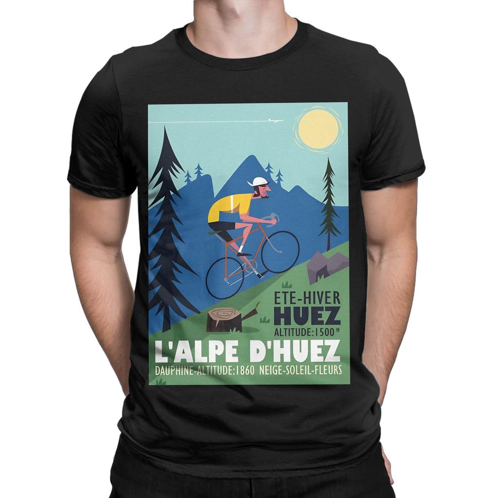 Huez Cyclist poster Funny Graphic 100% Cotton T-Shirt Cycling Poster Tees Tops For Men