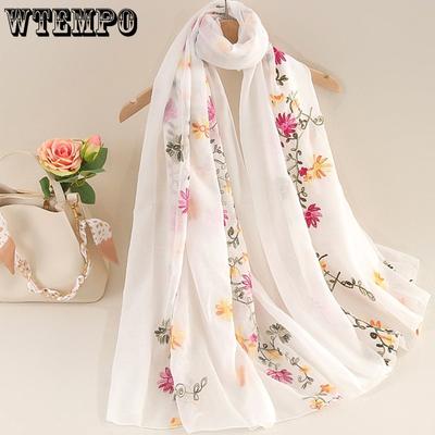 Sciarpa Artistica Etnica da Donna per Primavera ed Estate Versatile Lunga Protezione Solare da Viaggio Ricamo