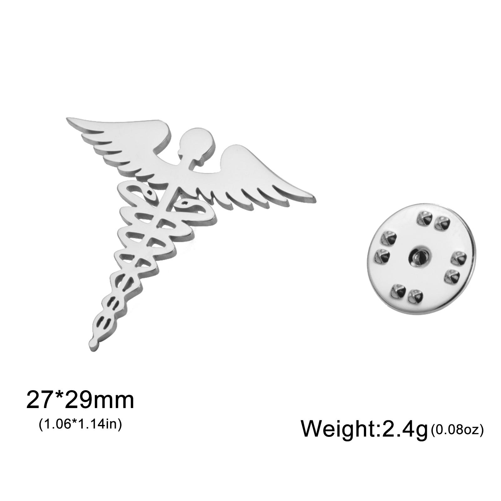 Gold Plated Caduceus Brooch Stainless Steel Medical Symbol Lapel Pin Rod of Hermes Badge Greek Mythology Symbol Brooch