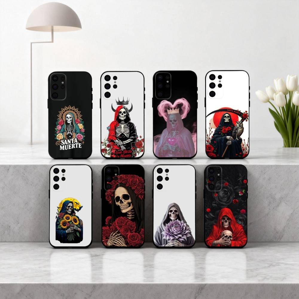 S-Santa M-Muerte P-Druck Handyhülle Für Samsung S25,24,23,22,30,21,10,9,Ultra,Plus,Lite,FE,4,5 G Weiche Schwarze Hülle