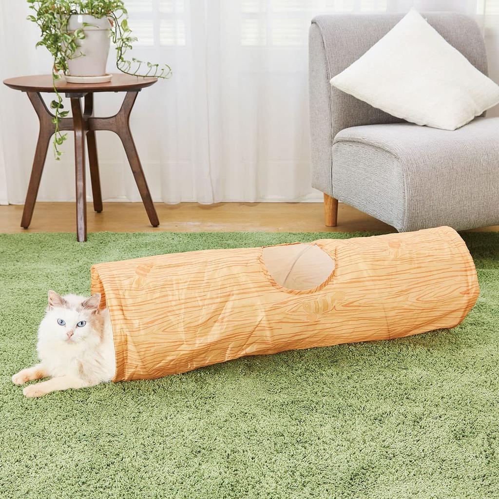 Petio Cat Toy necoco Wood Grain Cat Tunnel Straight with Shaking Sounds