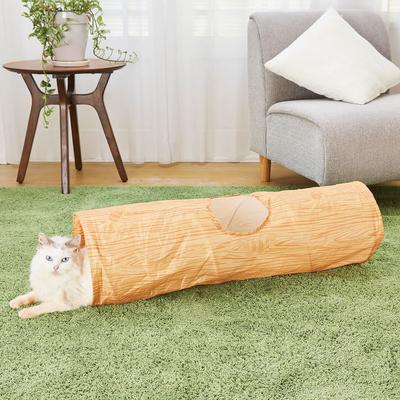 Petio Necoco Cat Toy, Wood Grain Cat Tunnel with Shaking Sounds, Straight