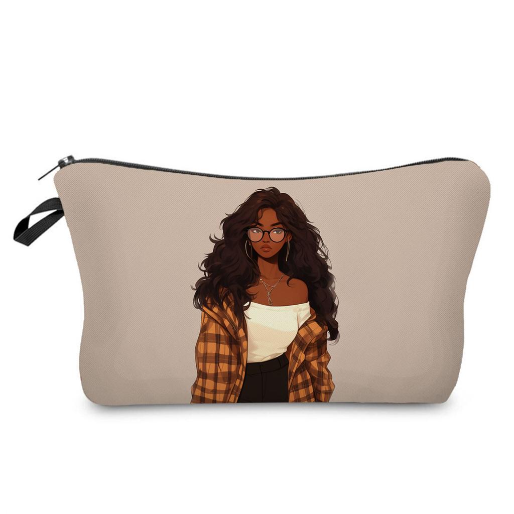 Women Black Girl Print Cosmetic Bag Toiletries Organize Travel Storage Case 6426