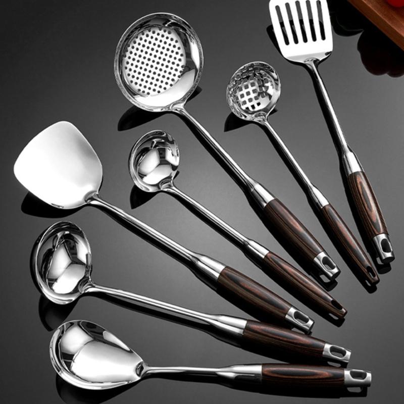 Utensili da Cucina in Acciaio Inossidabile Argentato Utensili da Cucina in Metallo con Manico Comodo Utensili da Cucina per l'Uso Quotidiano in Cucina