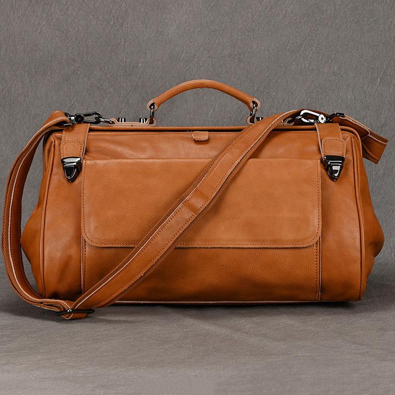 Luxury Style Leather Genuine Leather Carry On Luggage Bag Real Cowskin Travel Hand Bag Baggage Bag For Men Women Weeek Duffle