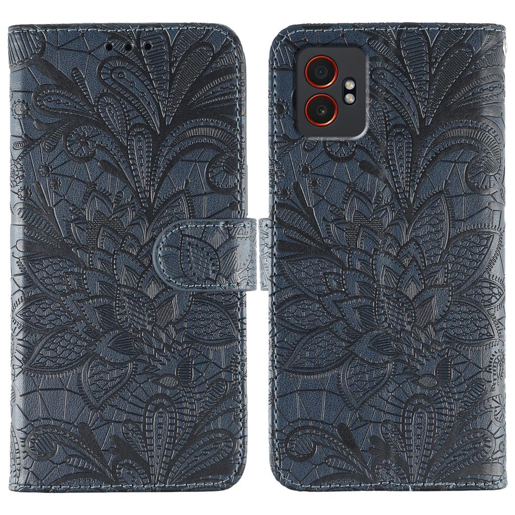 For Samsung Galaxy XCover7 Pro Case Lace Flowers PU Leather Flip Wallet Phone Cover with Wrist Strap