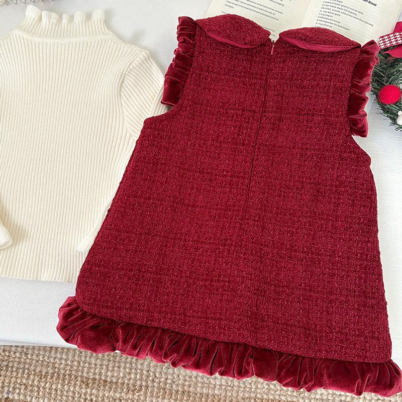 Children's Thick Velvet Lapel Vest Dress - Winter Birthday/New Year Sleeveless Princess Dress